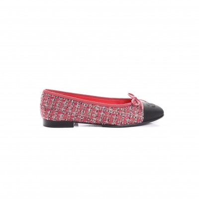 CHANEL SEQUIN TWEED EMBELLISHMENTS PRINTED BALLET FLATS 